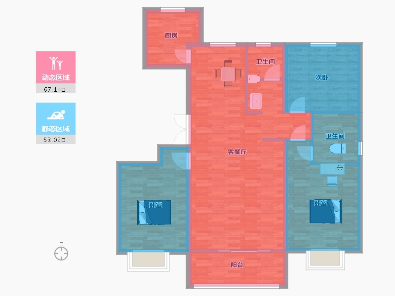 山东省-青岛市-新城海韵名邦三期S4户型136m²-108.80-户型库-动静分区