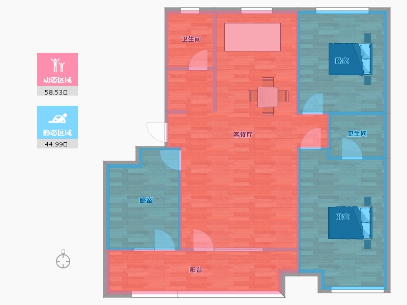 山东省-青岛市-天泰幸福里119m²-95.20-户型库-动静分区