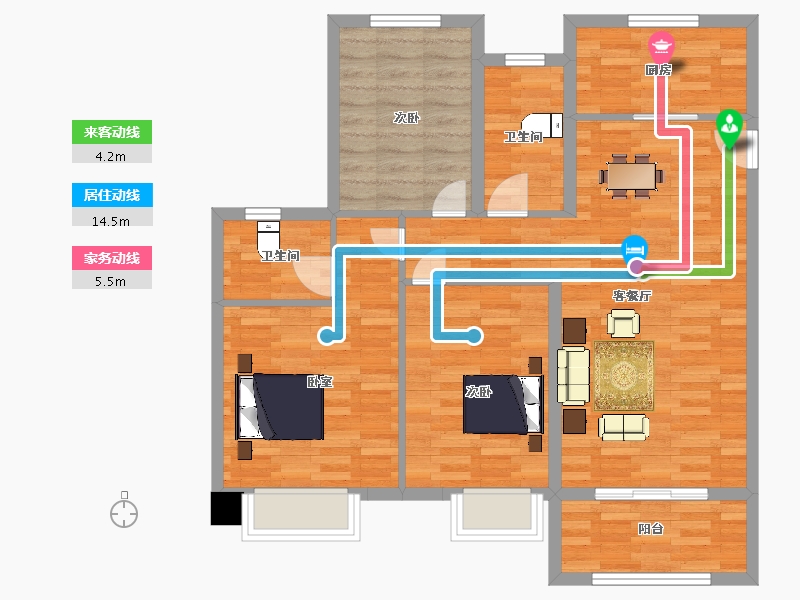 山东省-青岛市-名城府邸D2户型114m²-91.20-户型库-动静线