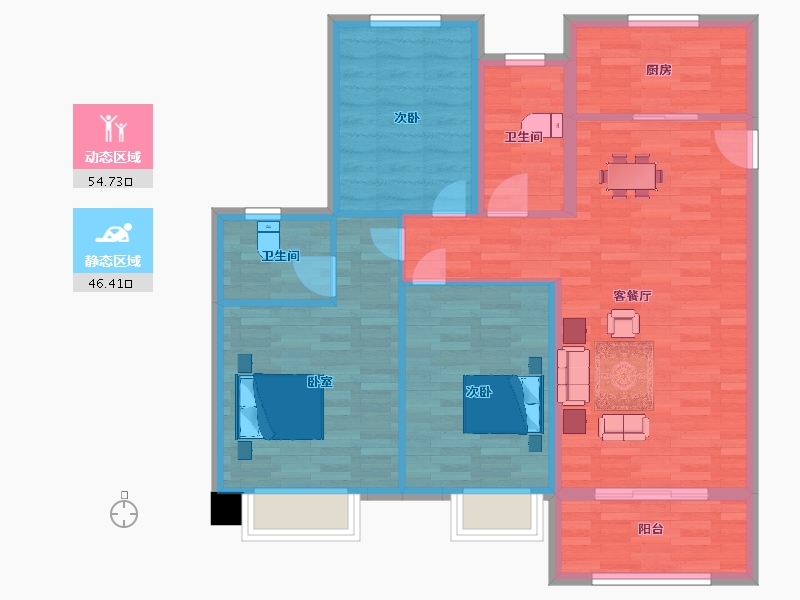 山东省-青岛市-名城府邸D2户型114m²-91.20-户型库-动静分区