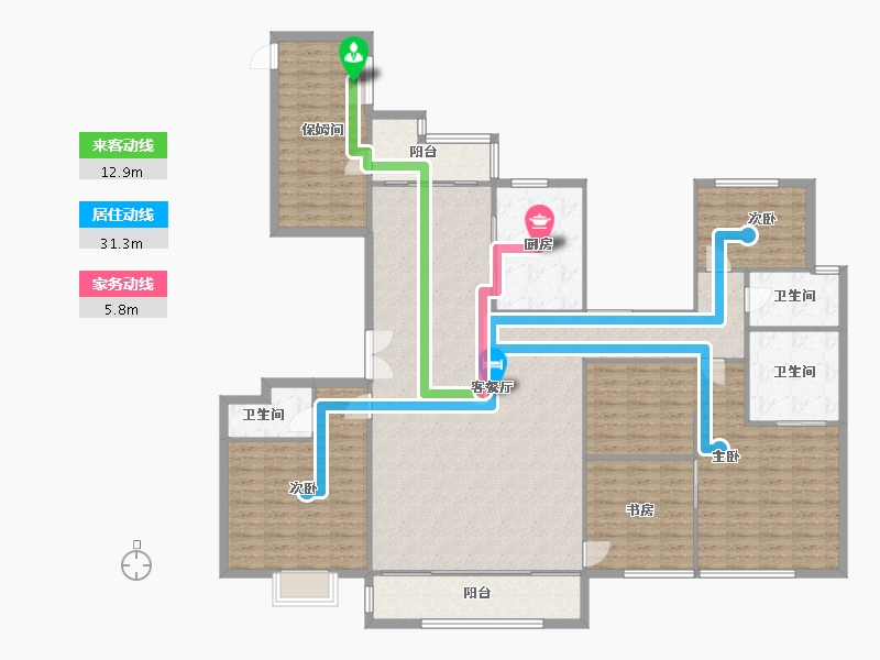 河南省-郑州市-亚星观邸5号楼233m²-186.39-户型库-动静线