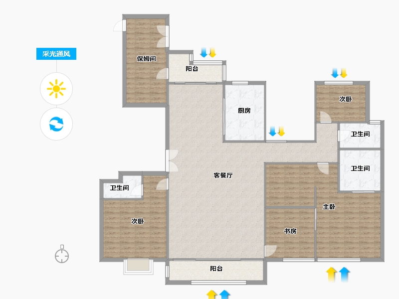 河南省-郑州市-亚星观邸5号楼233m²-186.39-户型库-采光通风