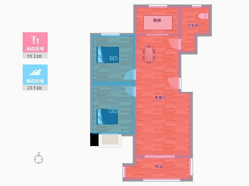 山东省-青岛市-名城府邸88㎡-70.40-户型库-动静分区