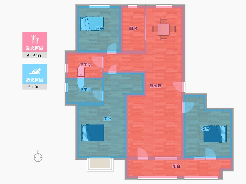 山东省-青岛市-万恒四季花城140m²-102.27-户型库-动静分区