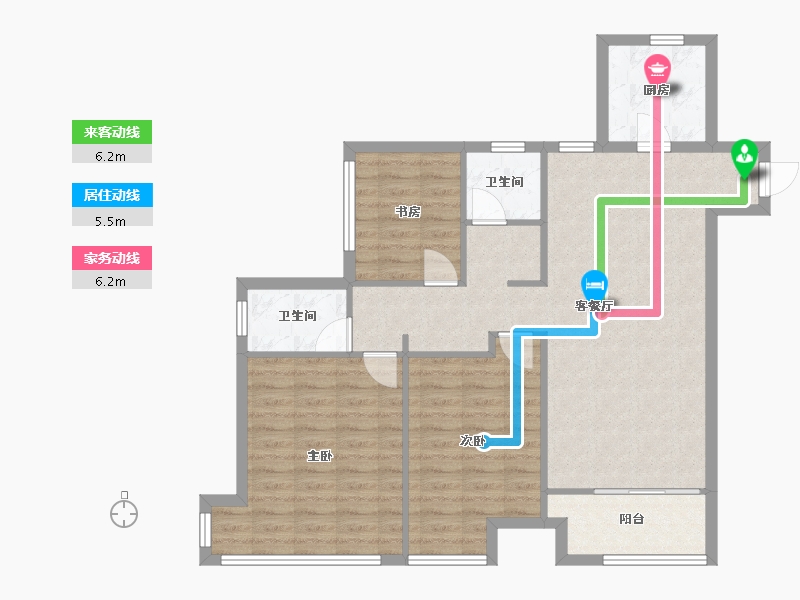 河南省-郑州市-鑫苑名城2号楼,3号楼,4号楼114m²-91.20-户型库-动静线