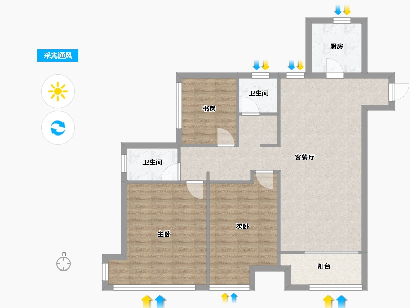 河南省-郑州市-鑫苑名城2号楼,3号楼,4号楼114m²-91.20-户型库-采光通风