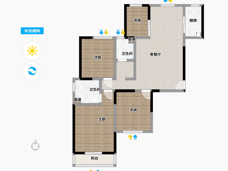 河南省-郑州市-鑫苑德润珺园147m²-117.61-户型库-采光通风