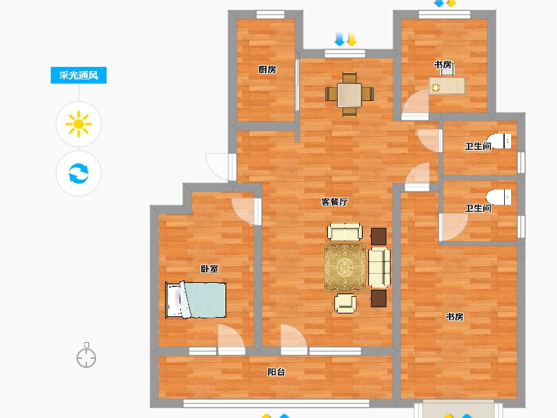 山东省-青岛市-天泰欢乐时光118m²-94.40-户型库-采光通风