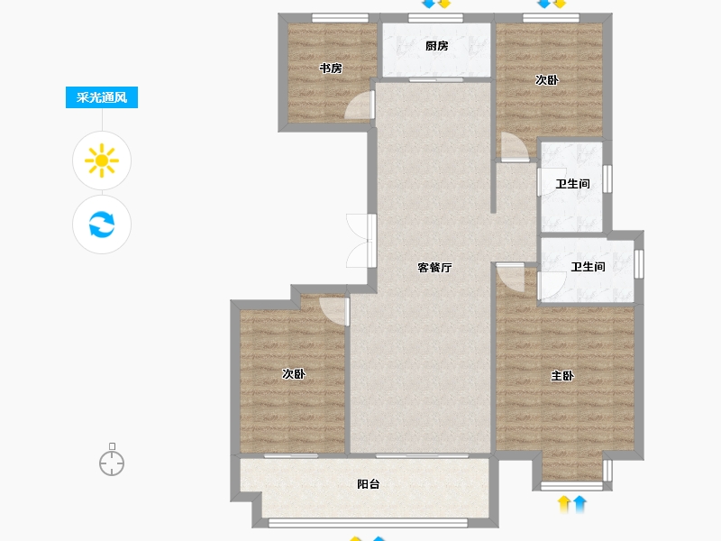 河南省-郑州市-旭辉有园134m²-107.20-户型库-采光通风