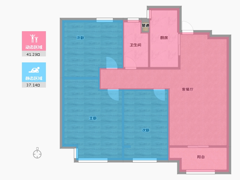 河南省-郑州市-旭辉有园2号楼,3号楼89m²-71.20-户型库-动静分区