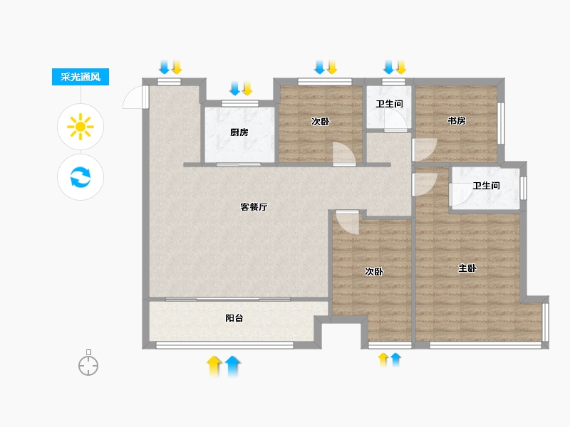 河南省-郑州市-鑫苑名城3号楼140m²-112.00-户型库-采光通风