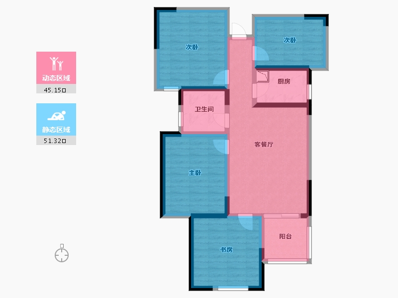 河南省-郑州市-鑫苑德润珺园106m²-84.80-户型库-动静分区