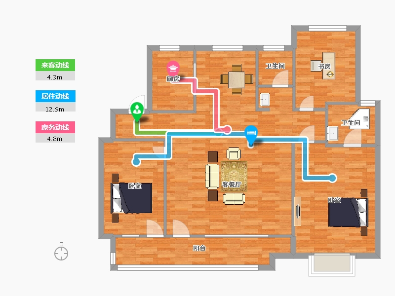 山东省-青岛市-海尔产城创御品华府熙园139m²-111.20-户型库-动静线