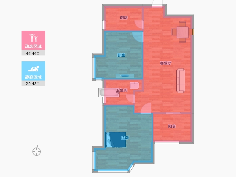 山东省-青岛市-新景苑小区23，24，25号楼86㎡-69.10-户型库-动静分区