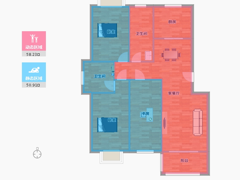 山东省-青岛市-龙悦华庭C户型125m²-100.00-户型库-动静分区