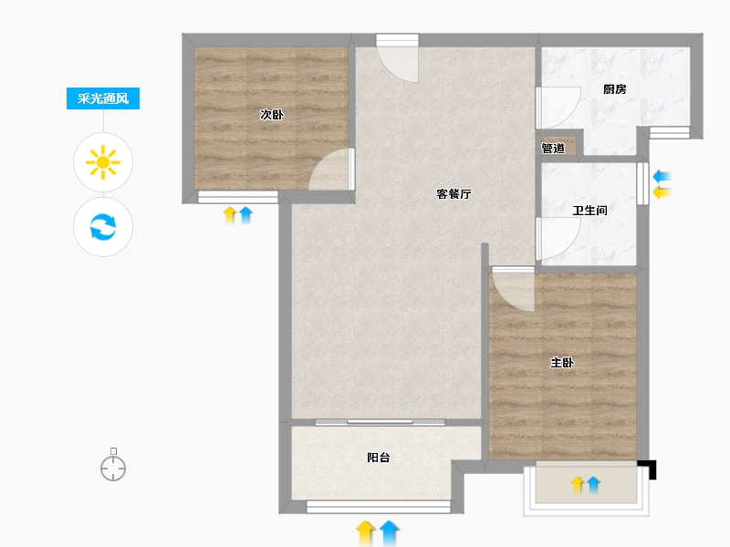 河南省-郑州市-万科大都会五期78m²-62.40-户型库-采光通风