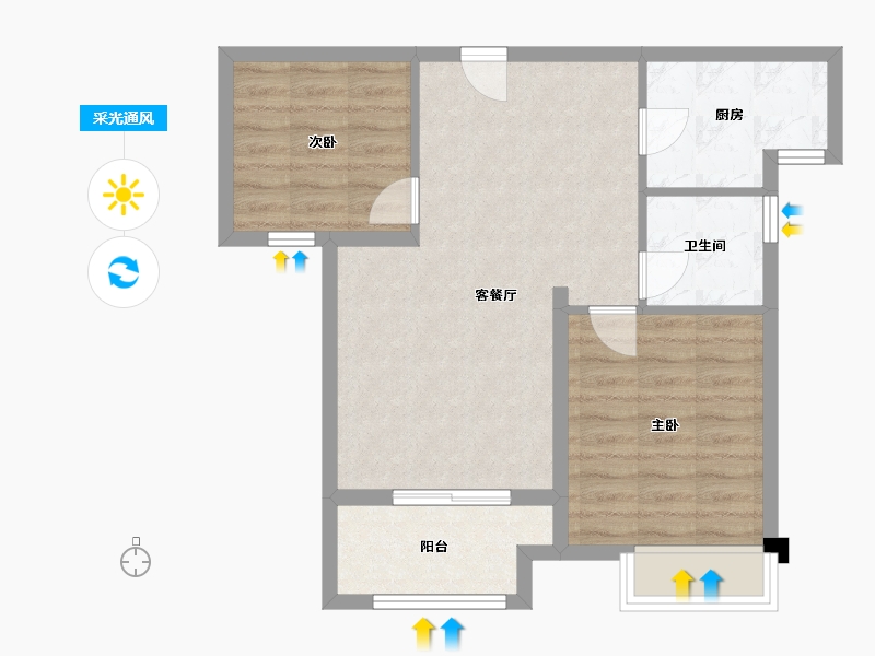 河南省-郑州市-万科大都会五期五期9号楼,五期10号楼78m²-62.41-户型库-采光通风