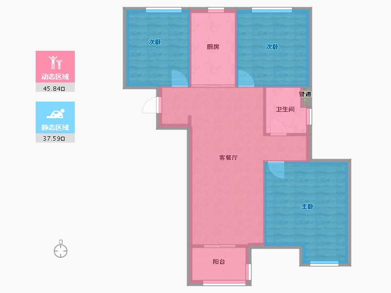 河南省-郑州市-万科大都会五期1，4，5，6号楼95m²-76.00-户型库-动静分区