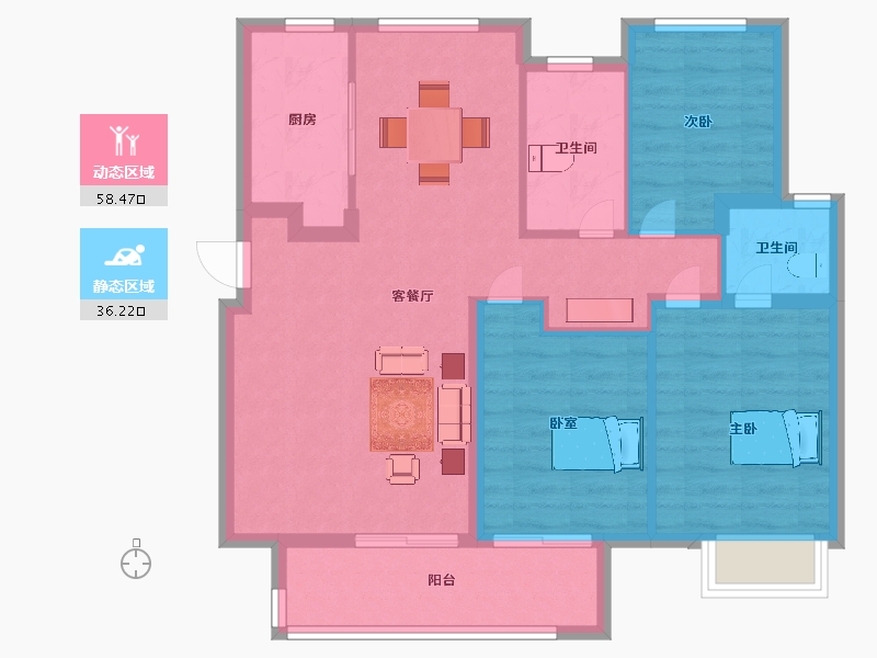 江苏省-苏州市-中骏云景台10,11,14,15,16栋106㎡-85.00-户型库-动静分区