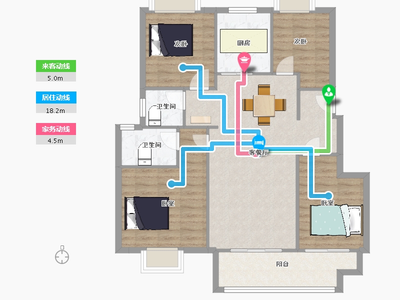 江苏省-苏州市-棠颂120㎡-95.99-户型库-动静线