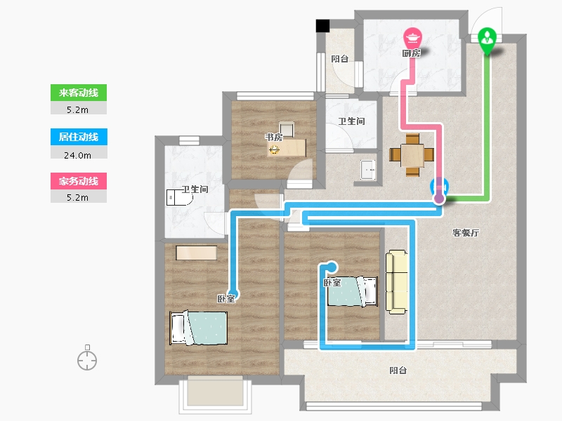 江苏省-苏州市-中旅运河名著高层10,12栋105㎡-84.00-户型库-动静线