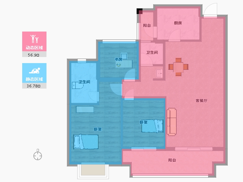 江苏省-苏州市-中旅运河名著高层10,12栋105㎡-84.00-户型库-动静分区