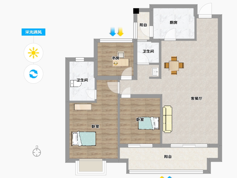 江苏省-苏州市-中旅运河名著高层10,12栋105㎡-84.00-户型库-采光通风