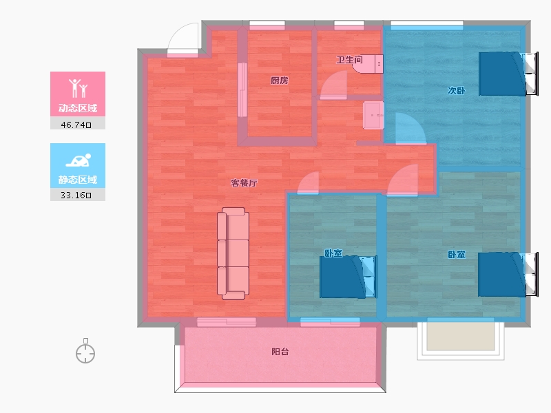 江苏省-苏州市-光樾华庭1,2,3,4,12栋90㎡-71.66-户型库-动静分区