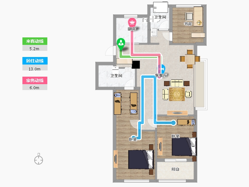 江苏省-苏州市-翡翠公园11栋108㎡-86.74-户型库-动静线