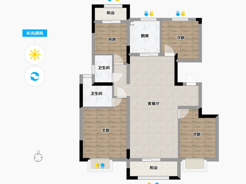 江苏省-苏州市-望月湾雅舍1,4,7栋127㎡-101.87-户型库-采光通风