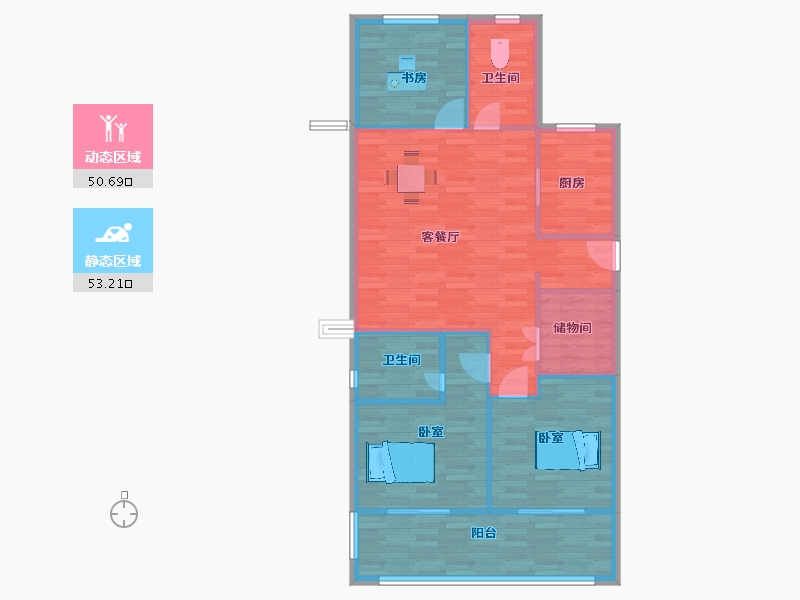 江苏省-苏州市-姑苏金茂悦1,7,9栋119m²-95.00-户型库-动静分区