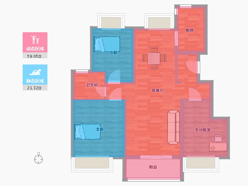 江苏省-苏州市-新力云语铂园初心户型93m²-71.00-户型库-动静分区