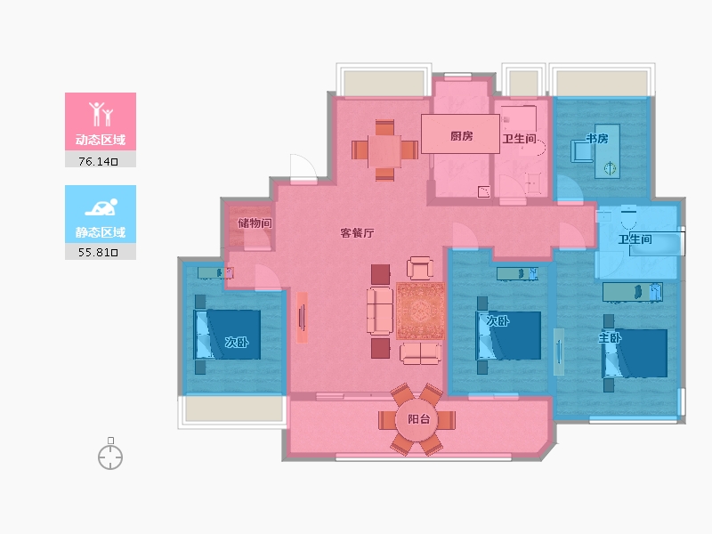 江苏省-苏州市-金融街融悦湾148㎡-118.40-户型库-动静分区