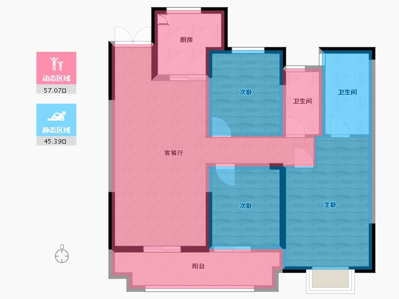 江苏省-苏州市-绿地太湖朗峯6-2,6-1,3,6栋A114m²-90.80-户型库-动静分区