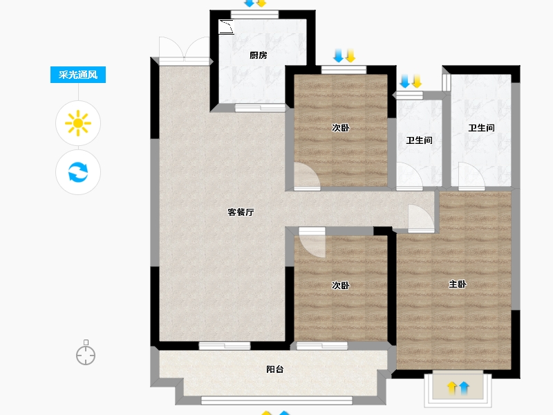 江苏省-苏州市-绿地太湖朗峯6-2,6-1,3,6栋A114m²-90.80-户型库-采光通风