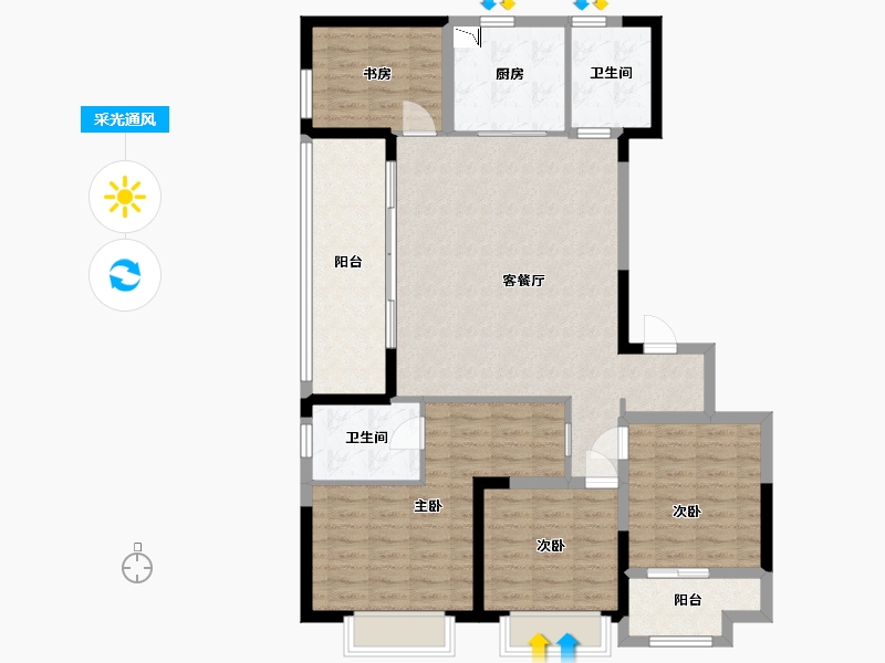 江苏省-苏州市-绿地太湖朗峯6-2,6-1,6栋F147m²-116.70-户型库-采光通风