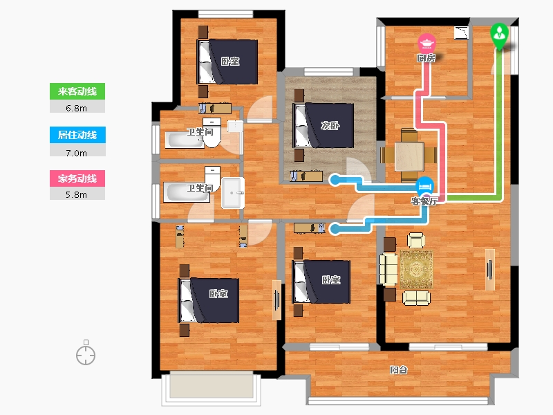 江苏省-苏州市-绿地太湖朗峯户型3栋B136m²-109.05-户型库-动静线