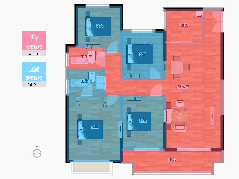 江苏省-苏州市-绿地太湖朗峯户型3栋B136m²-109.05-户型库-动静分区