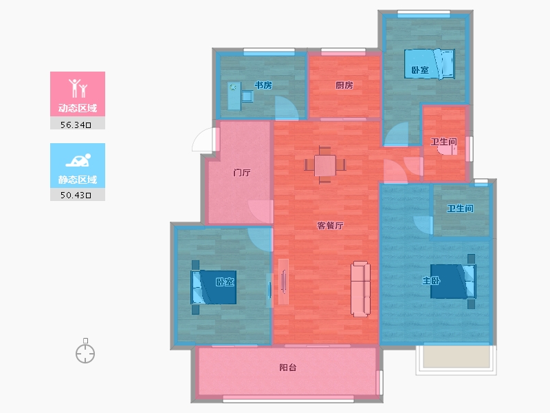 江苏省-苏州市-鲁能公馆洋房25、26、28户122m²-97.60-户型库-动静分区