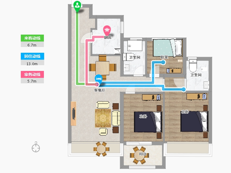 江苏省-苏州市-中骏天荟天启户型7,4栋100m²-79.81-户型库-动静线