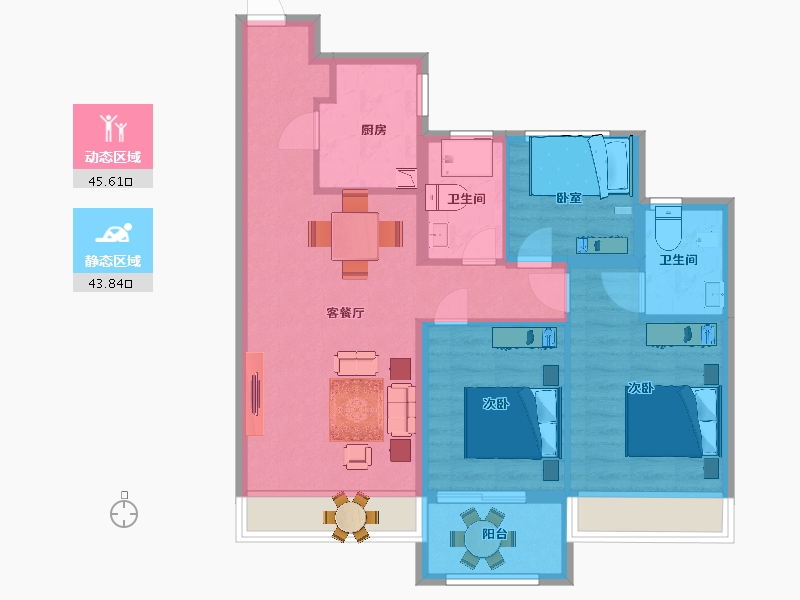 江苏省-苏州市-中骏天荟天启户型7,4栋100m²-79.81-户型库-动静分区