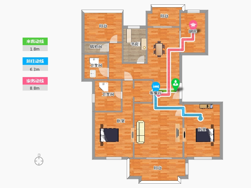 江苏省-苏州市-南门世家D1户型172m²-137.75-户型库-动静线