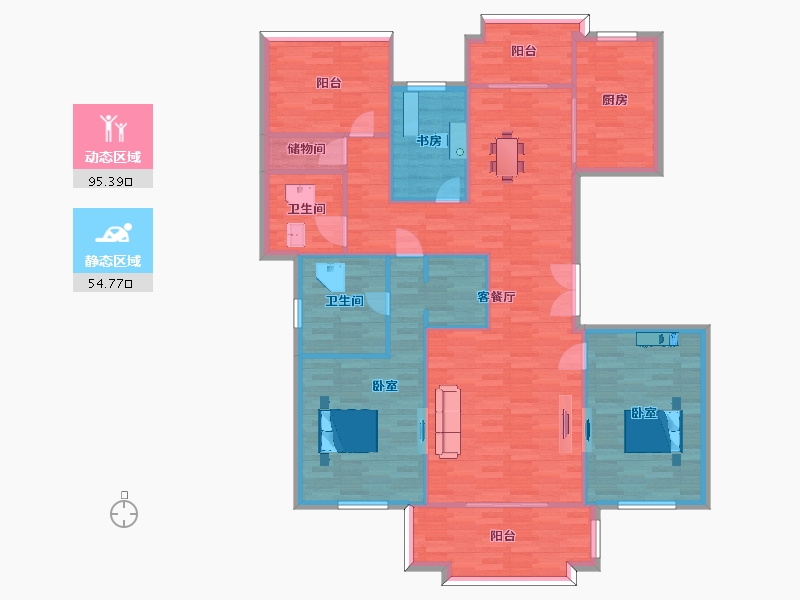 江苏省-苏州市-南门世家D1户型172m²-137.75-户型库-动静分区