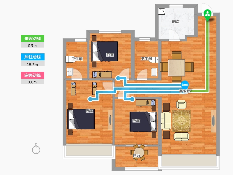 江苏省-苏州市-中骏天荟天承户型7,12栋116m²-93.05-户型库-动静线