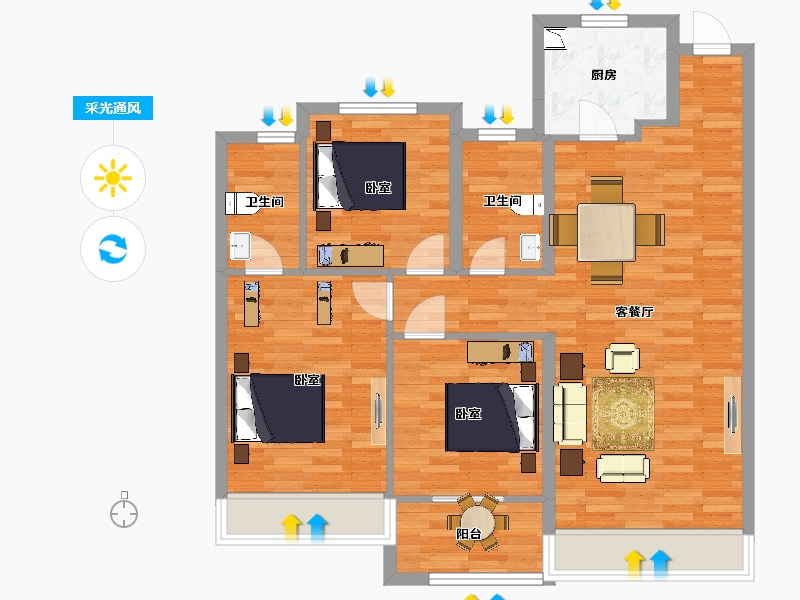 江苏省-苏州市-中骏天荟天承户型7,12栋116m²-93.05-户型库-采光通风