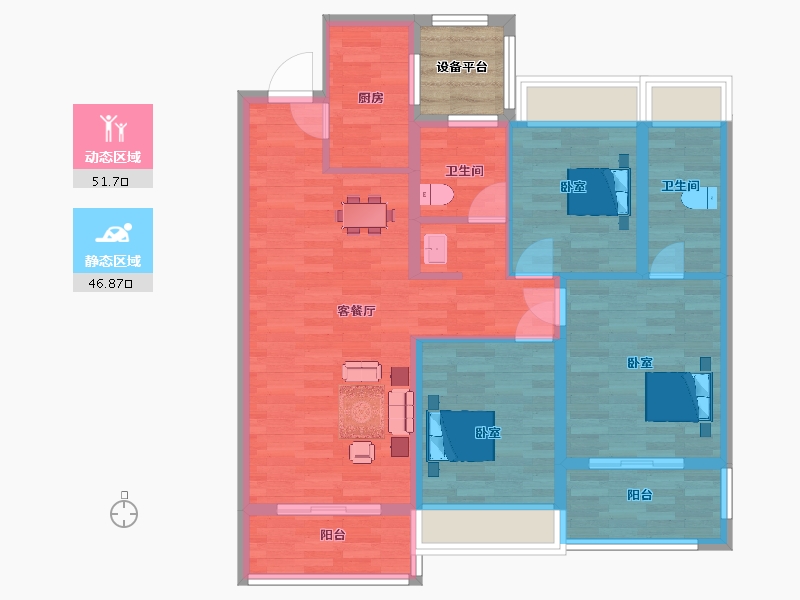 江苏省-苏州市-融信海月平江3,5,7栋110㎡-91.40-户型库-动静分区