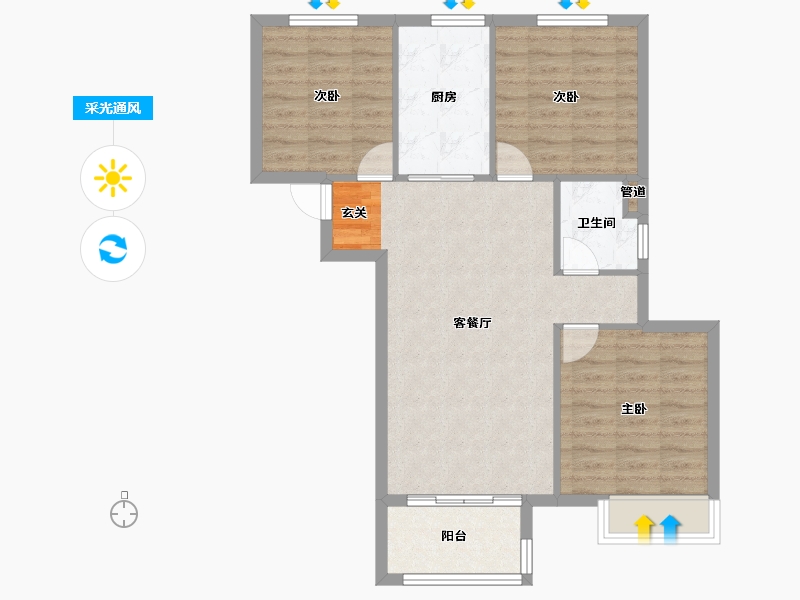 河南省-郑州市-万科城湖心岛七期1号楼,七期2号楼,七期3号楼,七期5号楼,七期6号楼,七期7-76.00-户型库-采光通风