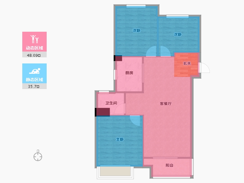 河南省-郑州市-万科城湖心岛七期1号楼,七期16号楼,七期20号楼95m²-76.00-户型库-动静分区