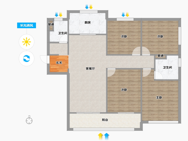 河南省-郑州市-万科城湖心岛七期12号楼,七期13号楼,七期17号楼,七期18号楼143m²-115.17-户型库-采光通风