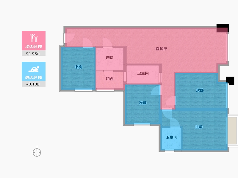 四川省-成都市-中铁骑士府邸建面90m2-88.94-户型库-动静分区